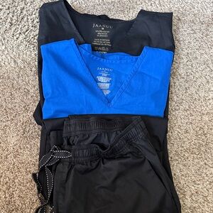Jaanuu Black and Royal Blue Medical Scrub Set